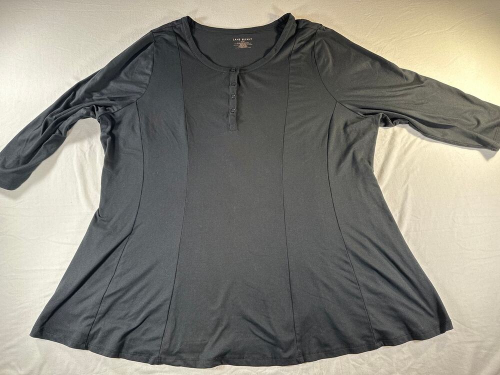 Lane Bryant 18/20 Black Henley Tunic Top 3/4 Sleeve A-Line Stretch Plus Size
